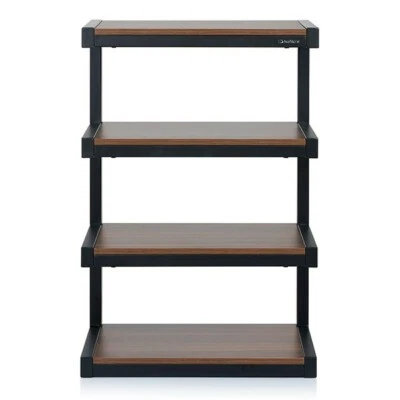 Norstone ESSE Hi-Fi Rack AV Furniture Stand Black With 4 Walnut Shelves FREE P&P - Image 1 of 4