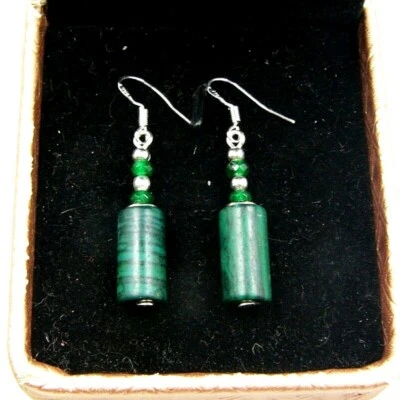 BAILYSBEADS behandelte Smaragde & Malachite Ohrringe Ohrhänger 925er Silber - Bild 1 von 2