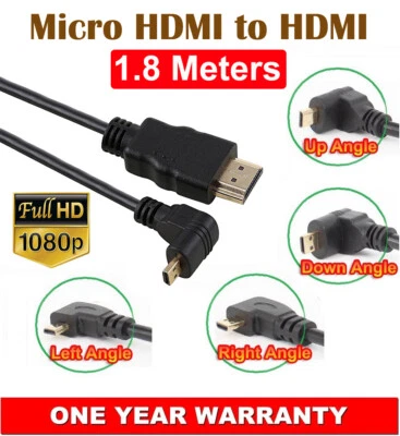 1.8M HDMI to 90° Degree Micro HDMI Male 4K Cord Cable Left Right Up Down Angle - Image 1 of 4
