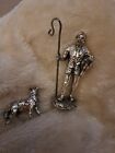 Vintage Antiqued Silver Plate Shepherd And Sheep Dog Figurines