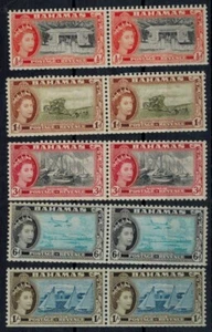 Bahamas 1954 Complete Queen Elizabeth II First Issue Set in Pairs 1/2d-1S - Picture 1 of 2