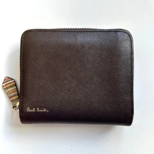Paul Smith Authentic Leather Bifold wallet Zip Straw Grain 2 dark brown - Picture 1 of 10