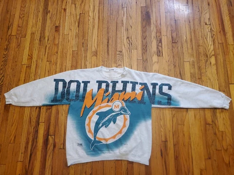 Vintage Miami Dolphins NFL Magic Johnson T’s Print All Over Sweatshirt Sz L 90's Cover