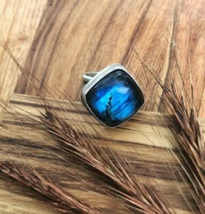 Natural Labradorite Ring 925 Sterling Silver Ring Handmade Ring Boho Ring Gift - Picture 1 of 7