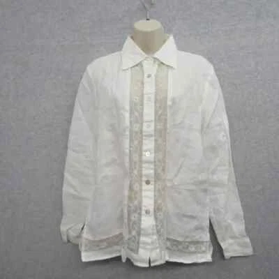 Ravel 女式上衣衬衫 M 码白色长袖亚洲风格 100% Ramie — 第 1/4 张图片