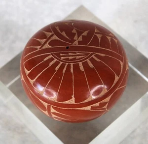 Vintage Jemez Chinana Redware Small Seed Pot Signed Carved Burnished Pueblo NM - Picture 1 of 12