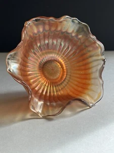 Vintage Carnival Glass Marigold Stipple Ray Bowl 5.5” Orange Iridescent Ruffled - Picture 1 of 20