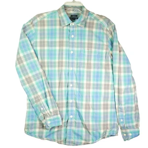GAP Men's Size M Long Sleeve Front Button Shirt Classic Fit Plaid Green Blue - Picture 1 of 12