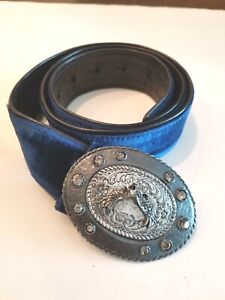 Lanvin Royal Blue Velvet Waist Belt Embellished Eagle Buckle Size 7