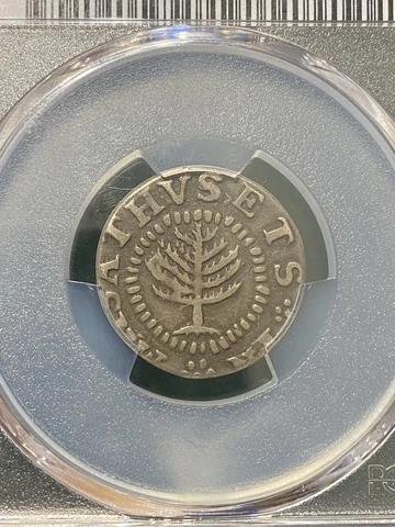 1652 Massachusetts Pine Tree Shilling PCGS XF-Detail RARE Colonial Silver Coin Cover