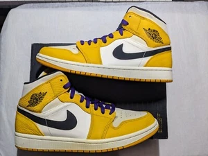 Size 10.5 - Air Jordan 1 Mid Lakers - Picture 1 of 14