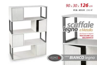 SCAFFALE LIBRERIA METALLO 4 RIPIANI LEGNO MODERNO CUBO ARMADIO 126*90*30 cm - Immagine 1 di 3