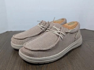 HEY DUDE Polly Sox Loafers Womens 8 Rose Dust Tan Slip On Snake Print Heels Logo - Picture 1 of 12