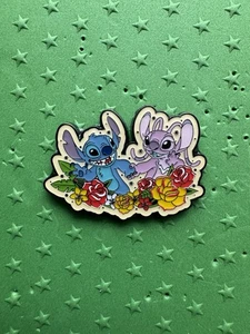 Disney Loungefly Stitch & Angel Portrait Pin Holding Hands Floral - Picture 1 of 2