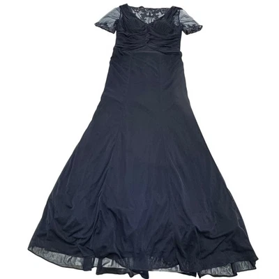 Adrianna Papell Dress Womens Size 10 Blue Lace Embellished Sleeve Gown Formal - Image 1 of 4