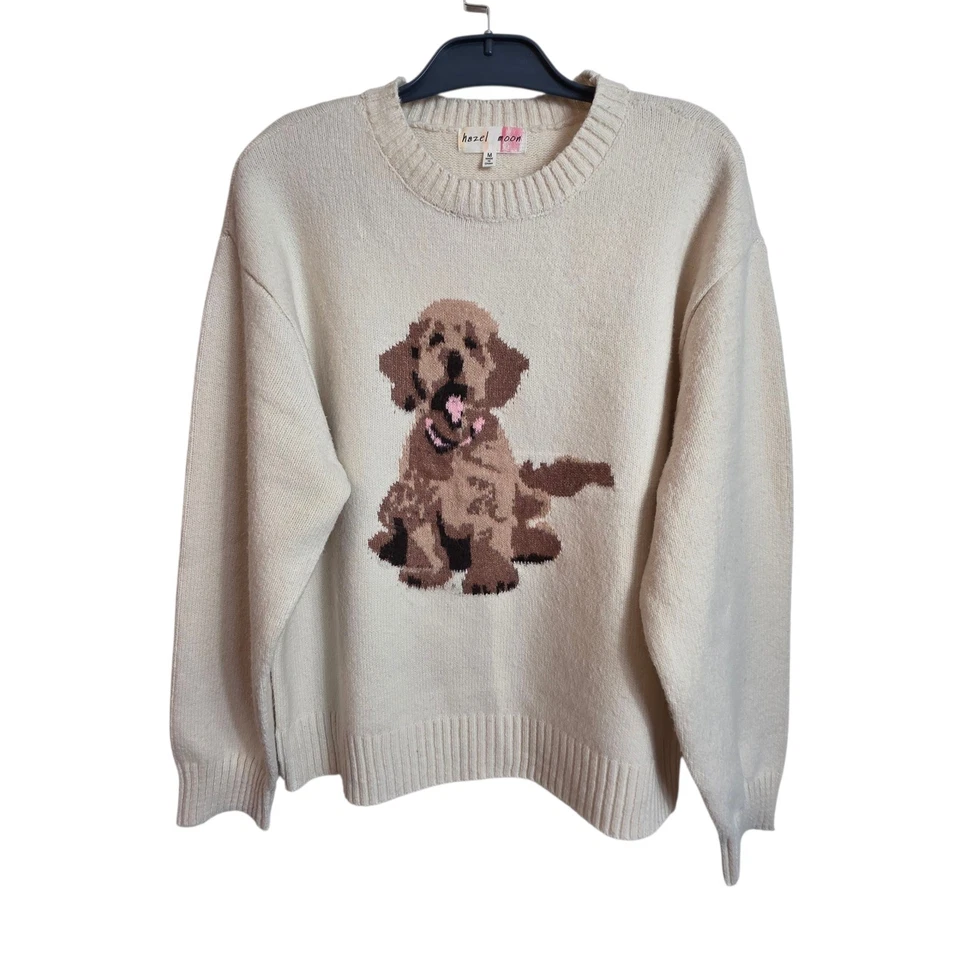 Hazel & Moon Cream Knit Dog Sweater Medium Intarsia Puppy Graphic Crewneck - Image 1 of 4