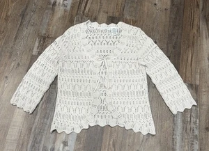 White Stag Womens Vintage Crochet Knit Cardigan Cottagecore Y2K Boho XL Cream - Picture 1 of 4