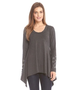 Karen Kane neu dunkel meliert grau verziert Manschette Taschentuch Top Größe S - Bild 1 von 2