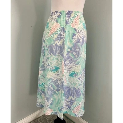 Alfred Dunner Vintage Women Skirt Beach Ocean Print Elastic Waist Midi Length 14 - Image 1 of 4
