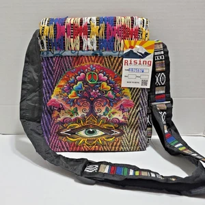 Neu mit Etikett Boho Festival Umhängetasche mehrfarbig Webstoff bestickte Augen Nepal - Bild 1 von 7