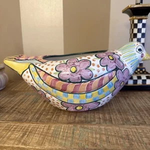 Retired Mackenzie Childs Myrtle Ceramic Planter Lg.  New 15” Long - Picture 1 of 9