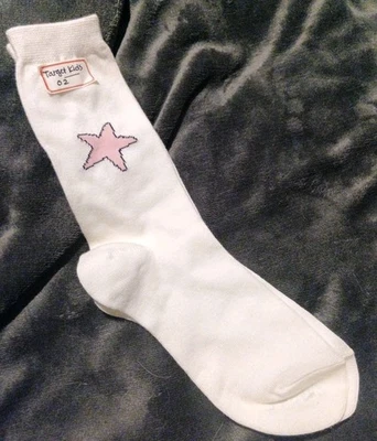 Calcetines Niños Blanco Rosa con Esquema Negro Star Sampler, Preproducción 2001 O.B. Foto 1 de 4