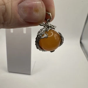 Sterling Silber Drache hält Glaskugel - Bild 1 von 4