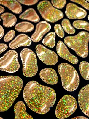 Iridescent Gold Sequins On Black Velvet Fabric Sold By The Yard Hologram Glitz  - Image 1 of 4