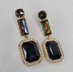 Kate Spade goldfarbene Statement Ohrringe Ohrhänger AB schwarz facettiert durchbohrt signiert - Bild 1 von 13