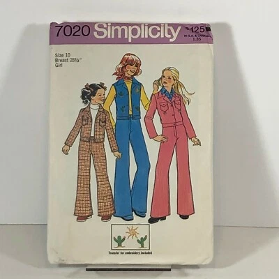 Vintage 1975 Simplicity 7020 Girls Jacket Vest Jeans Size 10 - Image 1 of 2