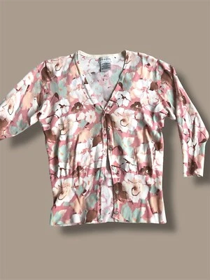 Y2K George Womens Light Pink Floral Print Soft Knit Cardigan Sweater Size XS - Image 1 of 4