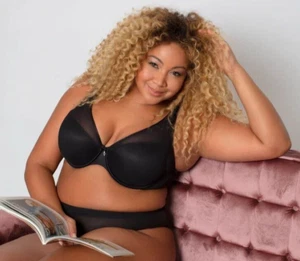Curvy Couture 1310 Lightly Lined Sheer Mesh Plunge T-Shirt Bra 36J Black * - Picture 1 of 11
