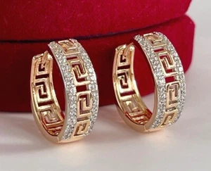 Luxus Ohrringe Creole Zirkonia 750er Rolled Gold 18K vergoldet 17mm Geschenk - Bild 1 von 11