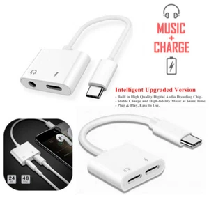 2 in 1 USB-C Type C to 3.5mm Audio Headphone Adapter with Charging for Samsung - Picture 1 of 26