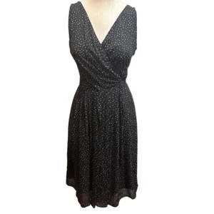 Talbots Womens 100% Silk Black Tan Polka Dot Knee Length V Neck Dress Size 10 - Picture 1 of 10