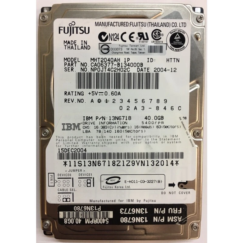CA06377-B134000B - Fujitsu 40GB 5400 RPM IDE  2.5" HDD - Image 1 of 1