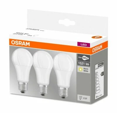 Confezione da 3 lampade LED OSRAM Base E27 13W 1521Lm bianco caldo 2700K come 100W - Immagine 1 di 2