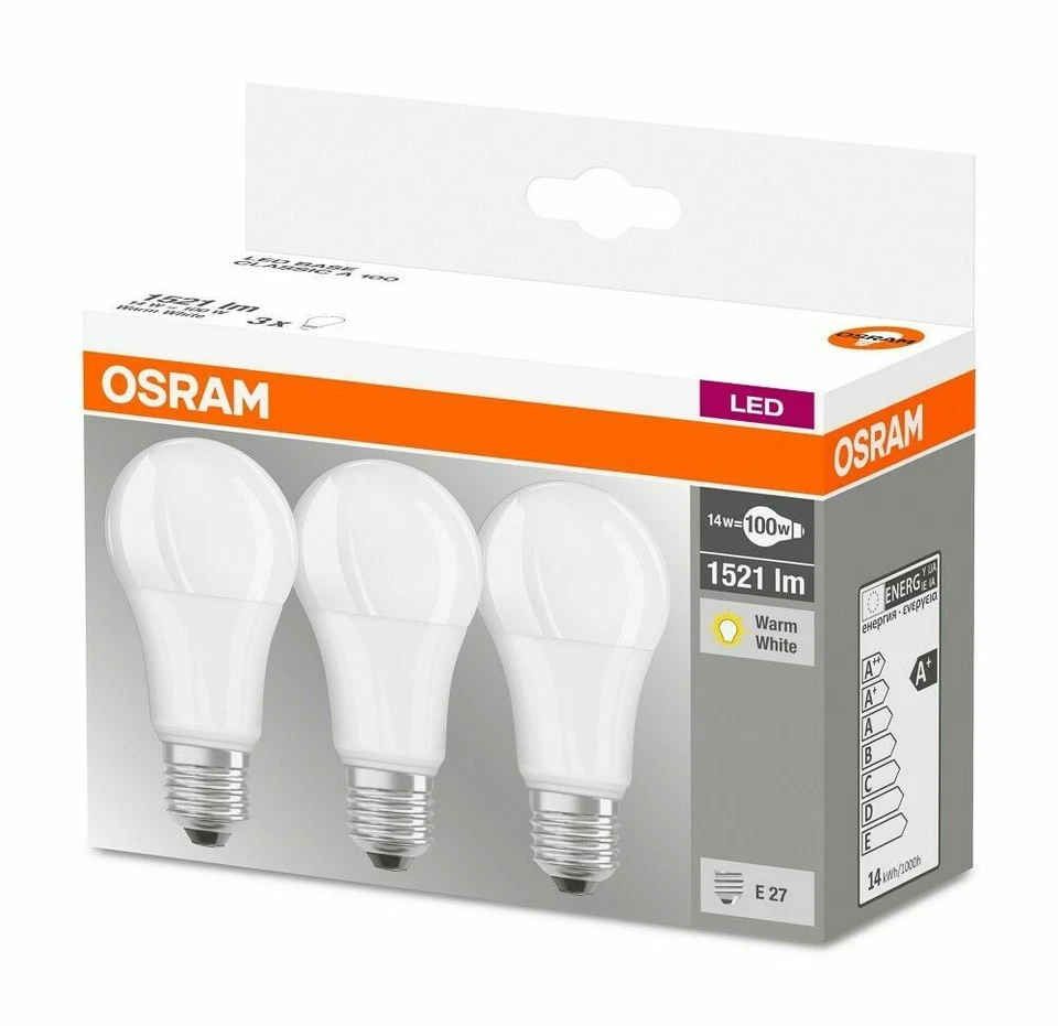 3er-Pack OSRAM Base E27 LED Lampe 13W 1521Lm Warmweiss 2700K wie 100W - Bild 1 von 2