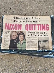 Tucson Daily Citizen Nixon Quitting August 8 1974 Gerald Ford - Picture 1 of 8