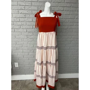 Maxi abito A Loves A righe arancio smocked taglia M - Foto 1 di 9