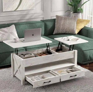 Lift Top Rectangular Wood Coffee Table with Hidden Compartment & Storage Grey - Picture 1 of 3