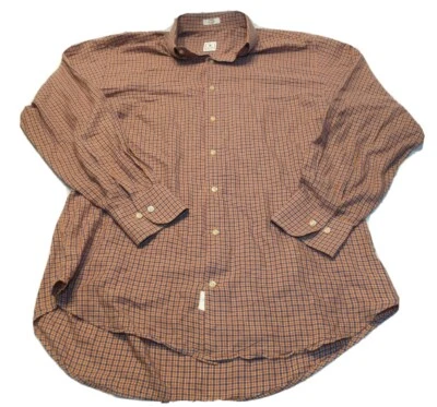 Camisa de vestir Peter Millar para hombre mediana naranja a cuadros con botones manga larga usada en excelente estado Foto 1 de 4