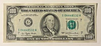 SMALL BUST FRANKLIN HUNDRED DOLLAR BILL 1977 CHICAGO ILL -LIGHTLY CIRCULATED - Image 1 of 2