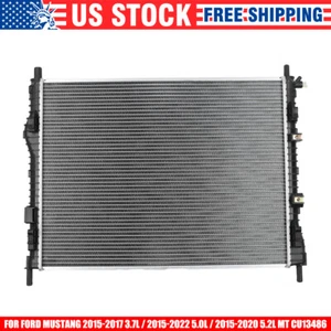 CU13486 Aluminum Radiator For 2015-2017 Ford Mustang 3.7L 2015-2022 Mustang 5.0L - Picture 1 of 12