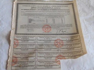 Vintage share certificate Stock Bonds 1894 oriental railways Empire Ottoman 1933 - Picture 1 of 3