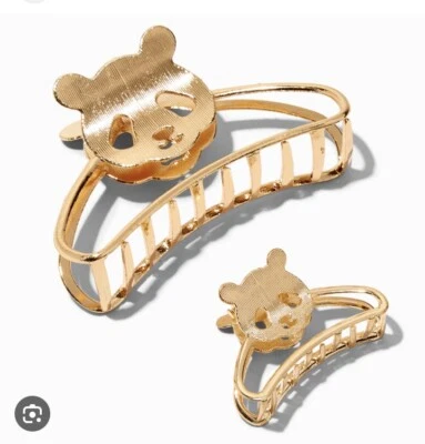 Claire’s Gold Tone Panda conjunto de clipes de cabelo de urso acessório novo com etiquetas - Imagem 1 de 4