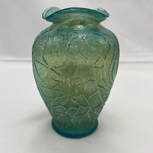 Dugan STIPPLED ESTATE PATTERN EARLY 20TH CENTURY PINCHED VASE IN Aqua Art Glass - Picture 1 of 7