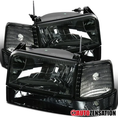Fit 1992-1996 Ford F150 F250 F350 Smoke Headlights+Corner Bumper Signal Lamps Foto 1 de 4