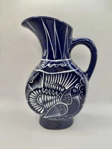 Talavera Mexican Pottery Water Pitcher Vase Jug Folk Art - Picture 1 of 7