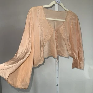 Giacca letto seta antica vintage manica a campana fatta a mano rosa pesca ricamata - Foto 1 di 8